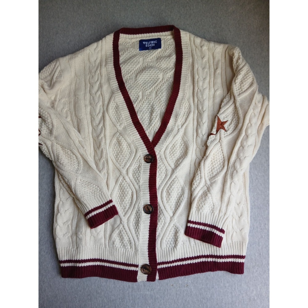 Aelfrec Eden Sweater Small Tennis Wimbleton Cardigan Chunky Knit Relaxed Cream